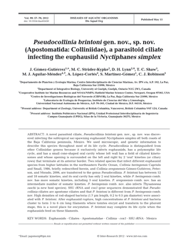 Pseudocollinia Brintoni Gen. Nov., Sp. Nov.(Apostomatida: Colliniidae), A