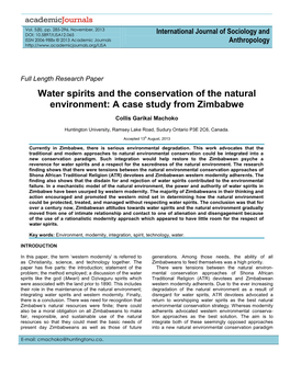 Water Spirits and the Conservation of the Natural Environment: a Case Study from Zimbabwe