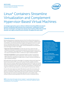 Linux* Containers Streamline, Complement Hypervisor