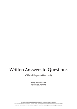 Written Answers to Questions Official Report (Hansard)