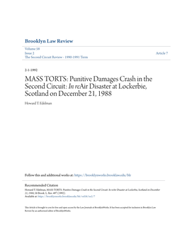 Punitive Damages Crash in the Second Circuit: in Reair Disaster at Lockerbie, Scotland on December 21, 1988 Howard T