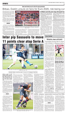 Inter Pip Sassuolo to Move 11 Points Clear Atop Serie A