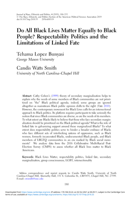 Do All Black Lives Matter Equally to Black People? Respectability Politics and the Limitations of Linked Fate