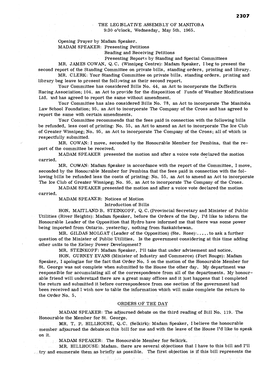 THE LEGISLATIVE ASSEMBLY of MANITOBA 9:30 O'clock, Wednesday, May 5Th, 1965