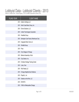 Lobbyist Data - Lobbyist Clients - 2013 Based on Lobbyist Data - Lobbyist Registry - 2012 to Present (Deprecated October 2015)