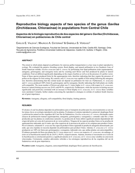 Reproductive Biology Aspects of Two Species of the Genus Gavilea (Orchidaceae, Chloraeinae) in Populations from Central Chile