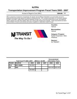 NJTPA Transportation Improvement Program Fiscal Years 2005 - 2007