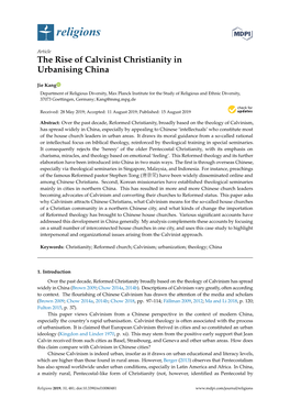 The Rise of Calvinist Christianity in Urbanising China