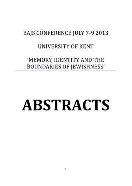 Bajs Conference July 7-9 2013 University of Kent 'Memory