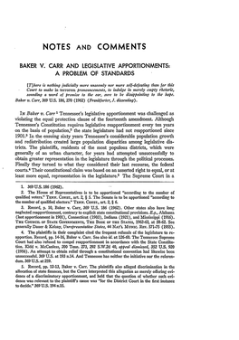 Baker V. Carr and Legislative Apportionments: a Problem of Standards