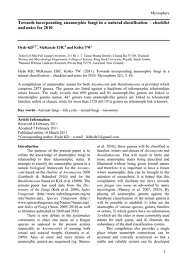 Towards Incorporating Anamorphic Fungi in a Natural Classification – Checklist and Notes for 2010