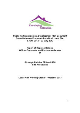 Public Participation on a Development Plan Document Consultation on Proposals for a Draft Local Plan 8 June 2012 – 23 July 2012