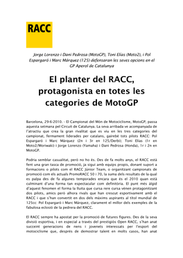 El Planter Del RACC, Protagonista En Totes Les Categories De Motogp