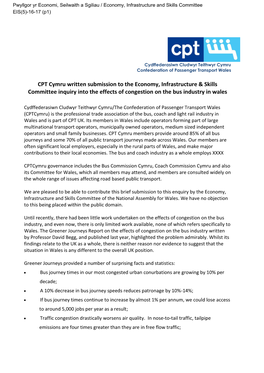 CPT Cymru Written Submission to the Economy, Infrastructure & Skills Committee Inquiry Into the Effects of Congestion on the Bus Industry in Wales