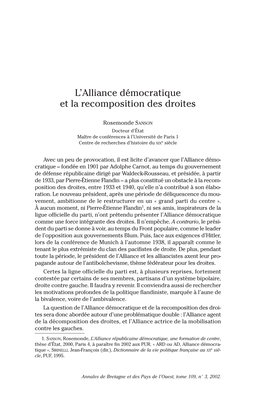 L'alliance Démocratique Et La Recomposition Des Droites