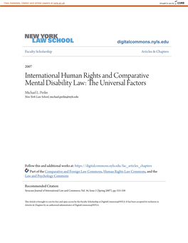 International Human Rights and Comparative Mental Disability Law: the Niu Versal Factors Michael L