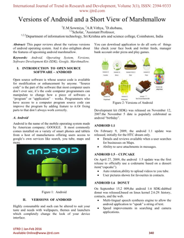 Versions of Android and a Short View of Marshmallow