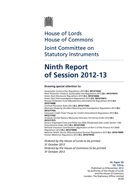 9Th Report from the Joint Committee on Statutory