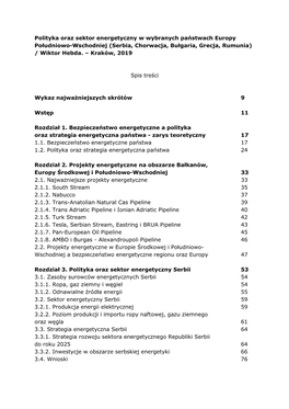 Polityka Oraz Sektor Energetyczny W Wybranych Państwach Europy Południowo-Wschodniej (Serbia, Chorwacja, Bułgaria, Grecja, Rumunia) / Wiktor Hebda