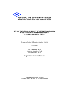 REGIONAL and ECONOMIC SCIENCES Applied Policy Studies for the Public and Private Sectors