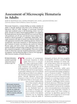 Assessment of Microscopic Hematuria in Adults MARY M