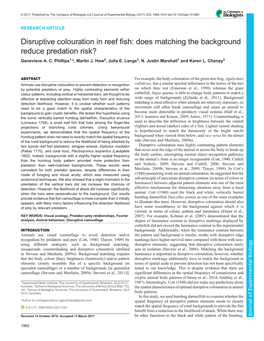 Disruptive Colouration in Reef Fish: Does Matching the Background Reduce Predation Risk? Genevieve A