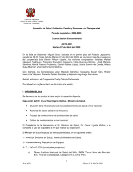 Acta Nº022 Martes 07 De Abril De 2009 1 Comisión De Salud