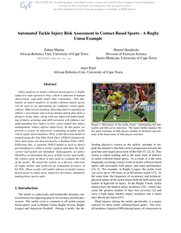 Automated Tackle Injury Risk Assessment in Contact-Based Sports - a Rugby Union Example