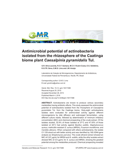 Antimicrobial Potential of Actinobacteria Isolated from the Rhizosphere of the Caatinga Biome Plant Caesalpinia Pyramidalis Tul