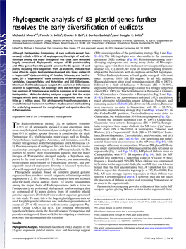 Phylogenetic Analysis of 83 Plastid Genes Further Resolves the Early Diversiﬁcation of Eudicots