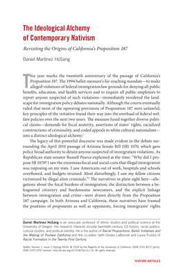 The Ideological Alchemy of Contemporary Nativism Revisiting the Origins of California’S Proposition 187