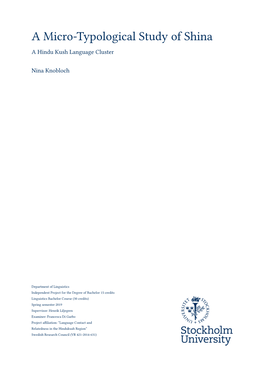 A Micro-Typological Study of Shina a Hindu Kush Language Cluster