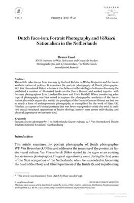 Dutch Face-Ism. Portrait Photography and Völkisch Nationalism in the Netherlands