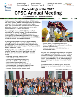 CPSG Annual Meeting 12-15 October 2017 ♦ Berlin, Germany