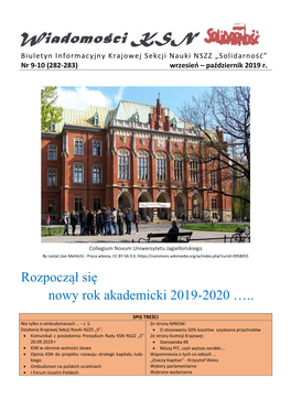 Biuletyn Informacyjny Krajowej Sekcji Nauki NSZZ „Solidarność” Nr 9-10 (282-283) Wrzesień – Październik 2019 R