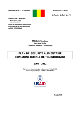 Plan De Securite Alimentaire Commune Rurale De Tenindougou