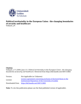 Chapter 7 Political Territoriality and Security in the European Union and the Netherlands