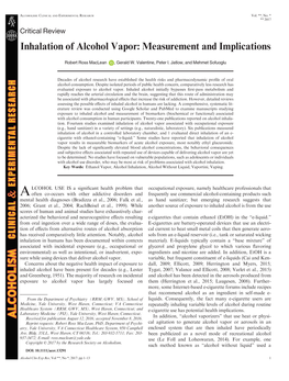 Inhalation of Alcohol Vapor: Measurement and Implications