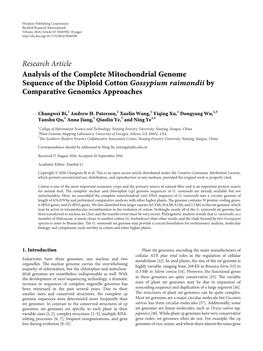 Analysis of the Complete Mitochondrial Genome Sequence of the Diploid Cotton Gossypium Raimondii by Comparative Genomics Approaches