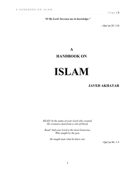 HANDBOOK on ISLAM P a G E | 1