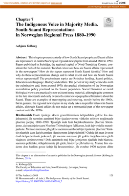 The Indigenous Voice in Majority Media. South Saami Representations in Norwegian Regional Press 1880–1990