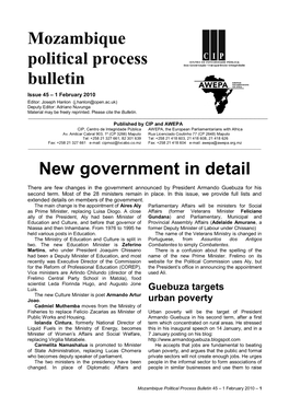 Mozambique Political Process Bulletin New Government in Detail