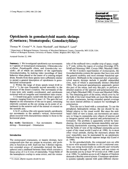 Optokinesis in Gonodactyloid Mantis Shrimps (Crustacea; Stomatopoda; Gonodactylidae)