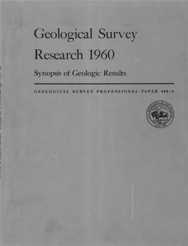 Geological Survey Research 1960 Synopsis of Geologic Results