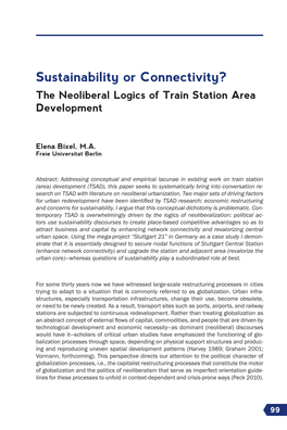 Sustainability Or Connectivity? the Neoliberal Logics of Train Station Area Development
