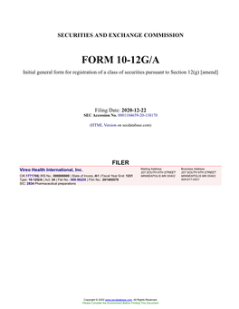 Vireo Health International, Inc. Form 10-12G/A Filed 2020-12-22