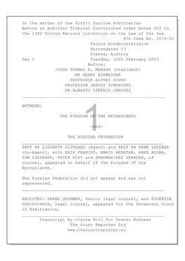 In the Matter of the Arctic Sunrise Arbitration Before an Arbitral