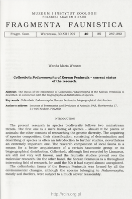 Collembola Poduromorpha of Korean Peninsula - Current Status of the Research