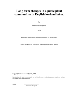 Long Term Changes in Aquatic Plant Communities in English Lowland Lakes