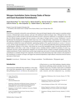 Nitrogen Assimilation Varies Among Clades of Nectar- and Insect-Associated Acinetobacters